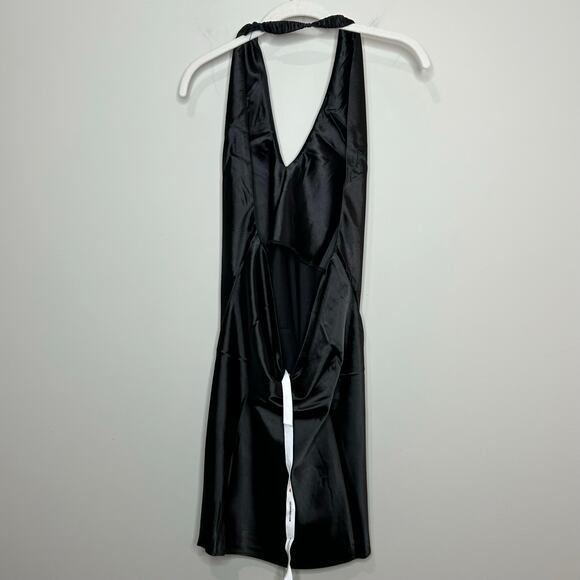 Lucy In The Sky Satin Cross Halter Dress Black Size M NEW - Picture 9 of 12